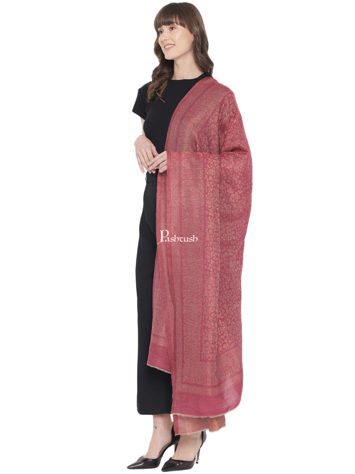 Pashtush Womens Twilight Collection Stole, With Metallic Weave, Fine Wool, Rose Maroon