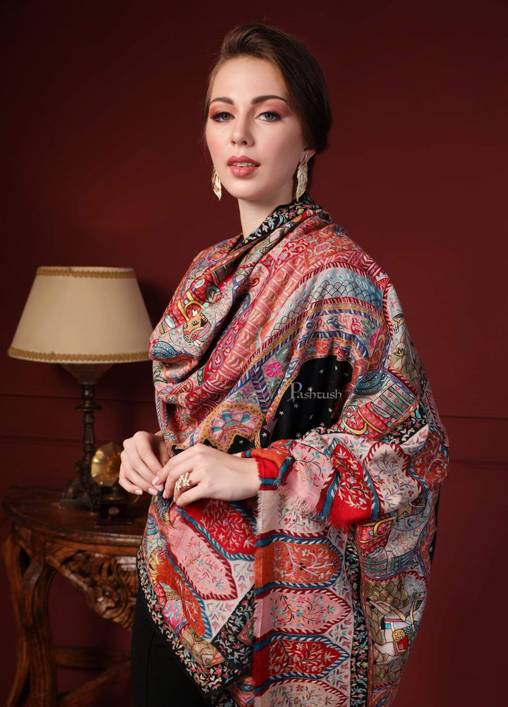 Pashtush India 100x200 Pashtush Women's Pure Pashmina Hand Embroidered Royal Darbar Shawl