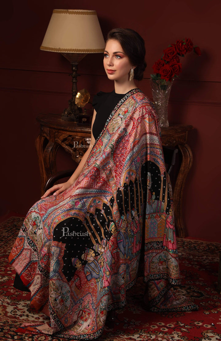 Pashtush India 100x200 Pashtush Women's Pure Pashmina Hand Embroidered Royal Darbar Shawl
