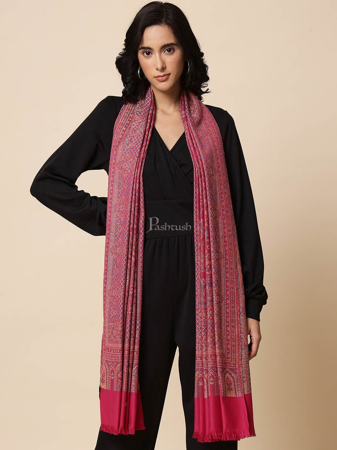 Pashtush Womens, Jamawar Shawl, Faux Pashmina, Soft and Warm, Pink –  Pashtush Global