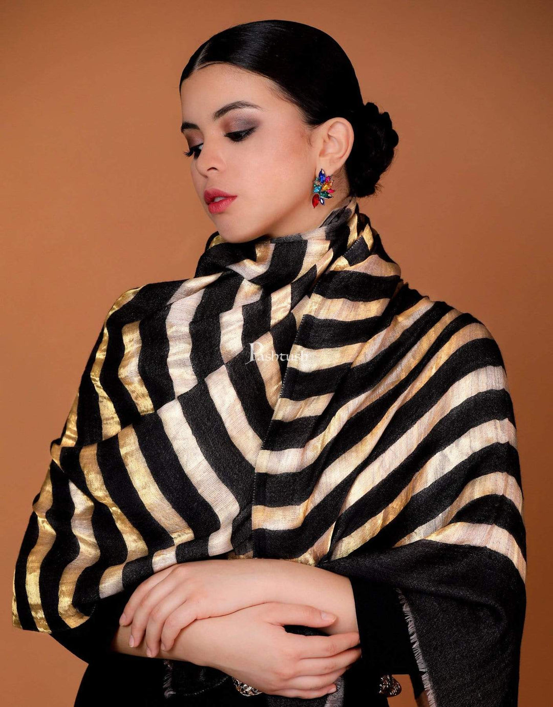 Pashtush Womens Fine Soft Bamboo Stole, Shikaardar Print Design