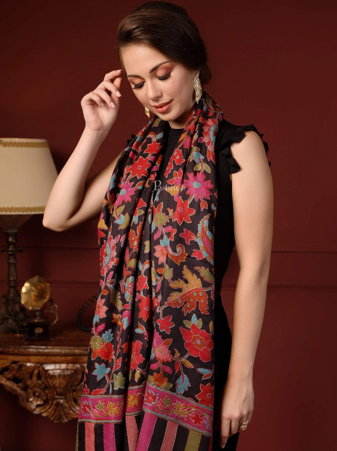 Pashtush Womens Fine Soft Bamboo Stole, Shikaardar Print Design