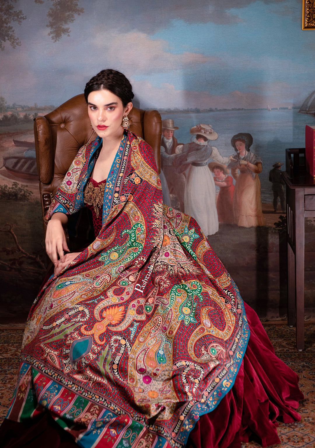 Pashtush Womens Fine Soft Bamboo Stole, Shikaardar Print Design