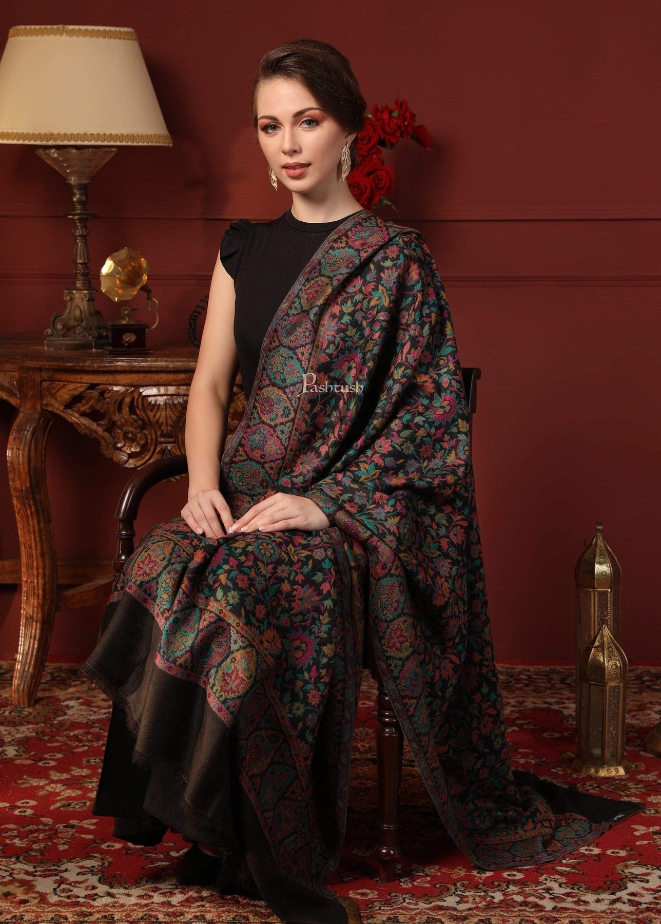 Pashtush Womens Fine Soft Bamboo Stole, Shikaardar Print Design