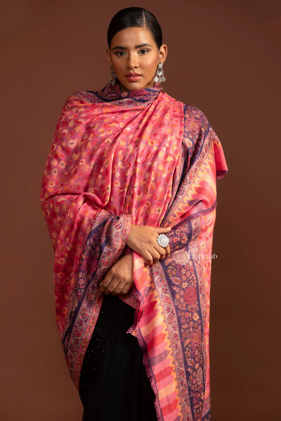 Pashtush Womens Ethnic Weave Shawl, Reversible, Multicoloured