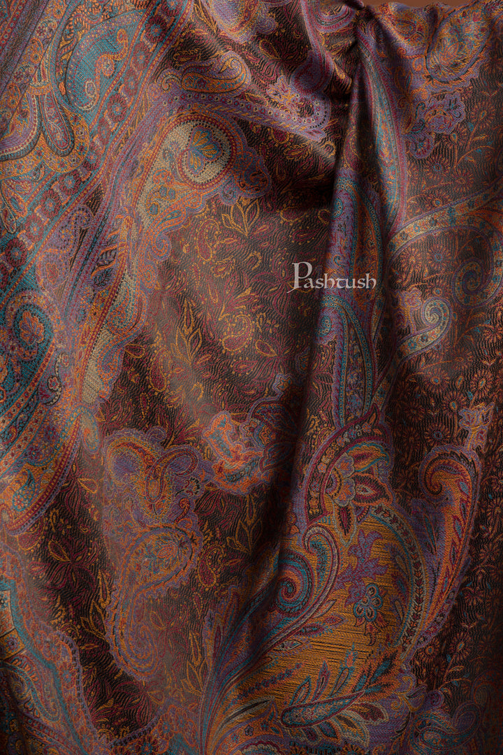 Pashtush Womens Faux Pashmina Shawl, Ethnic Weave Jamawar Design, Black