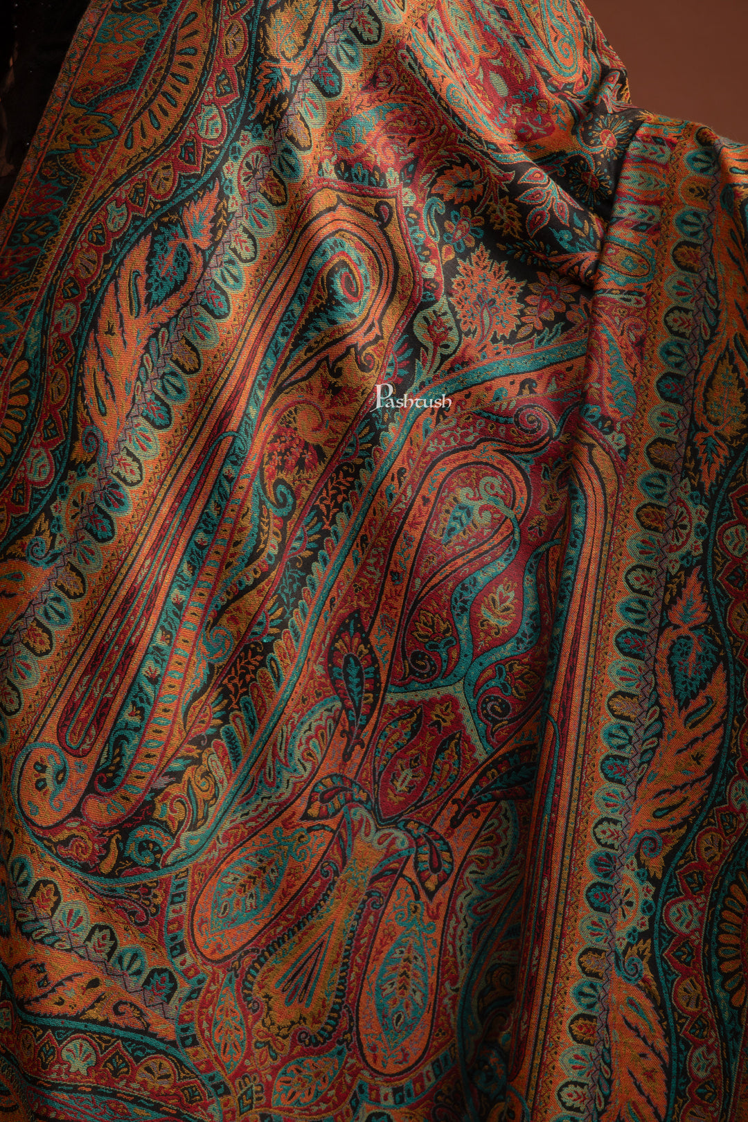 Pashtush Womens Fine Wool Shawl, Soft and Warm, Light Weight, Ethnic Weave, Black