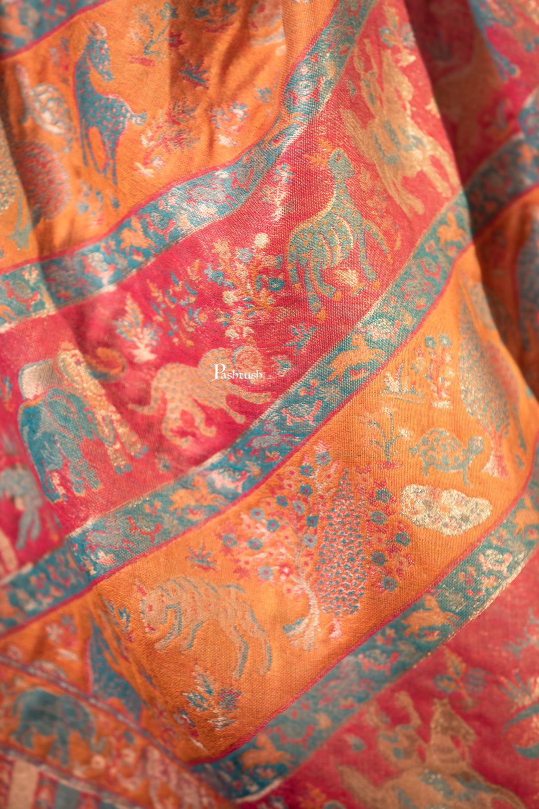 Pashtush Mens Faux Pashmina Stole, Zari Design, Multicoloured
