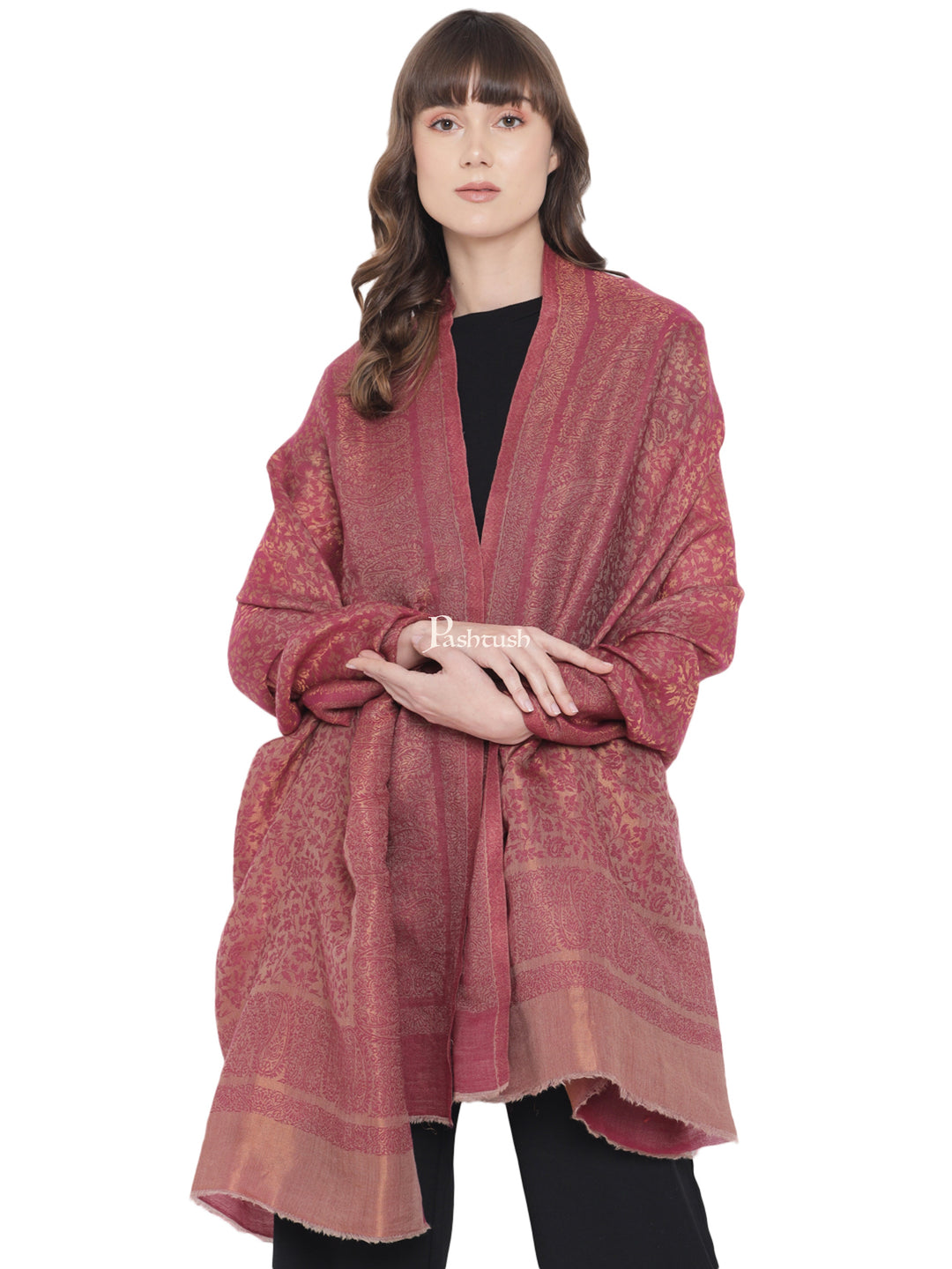 Pashtush Womens Twilight Collection Stole, With Metallic Weave, Fine Wool, Rose Maroon