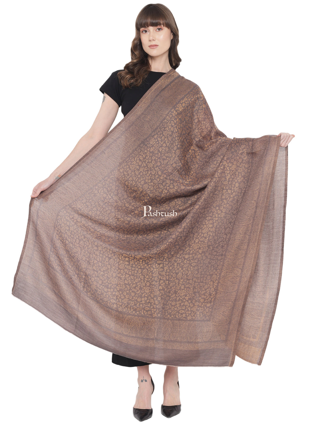 Pashtush Womens Twilight Collection Shawl, With Metallic Weave, Fine Wool, Taupe
