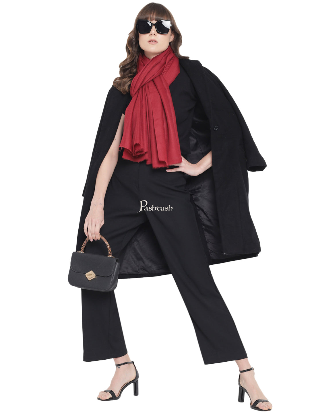Pashtush Womens Fine Wool Shawl, Extra Soft Warm - Light Weight, Solid Crimson