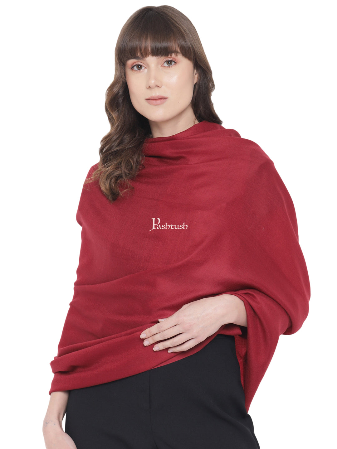 Pashtush Womens Fine Wool Shawl, Extra Soft Warm - Light Weight, Solid Crimson