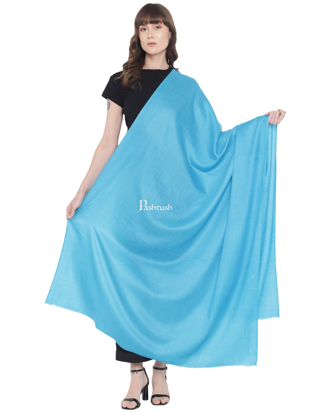 Pashtush Womens Fine Wool Shawl, Extra Soft, Warm, Light Weight, Jasmine Blue