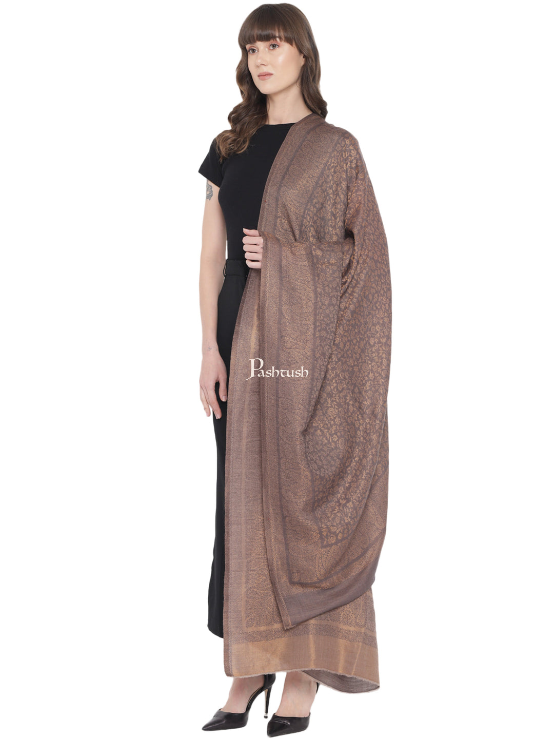Pashtush Womens Twilight Collection Shawl, With Metallic Weave, Fine Wool, Taupe