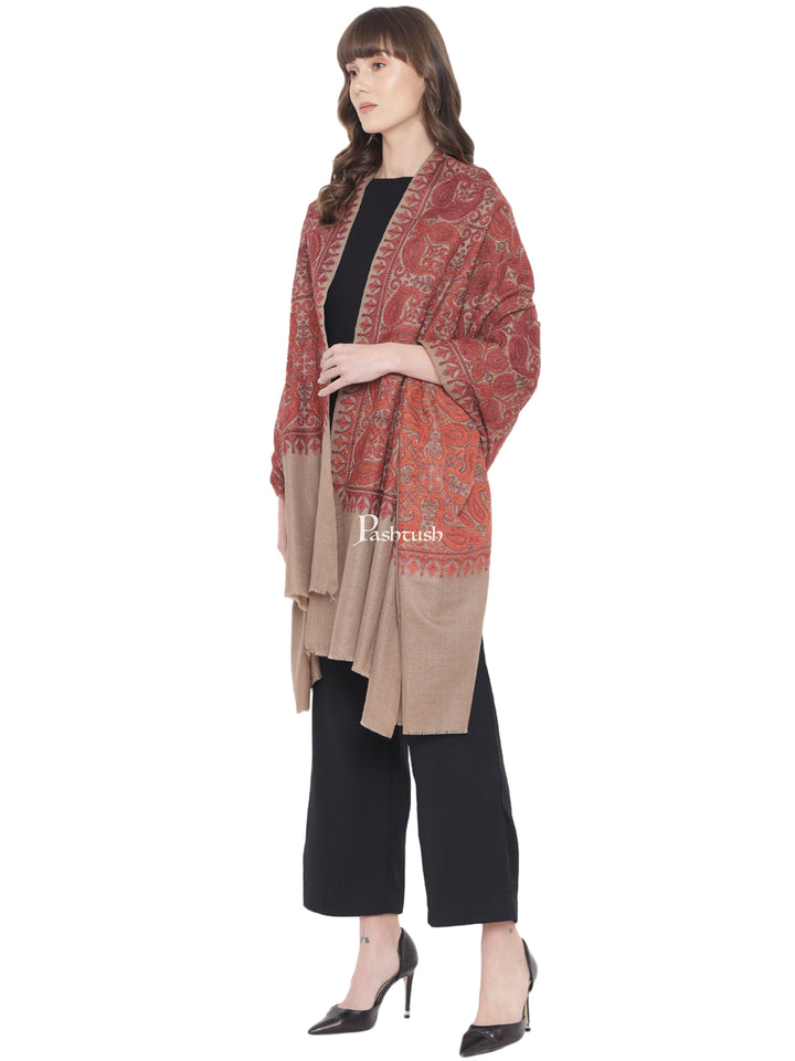 Pashtush Womens Embroidery Jaal Jamawar Shawl, Intricate Heritage Collection, Taupe
