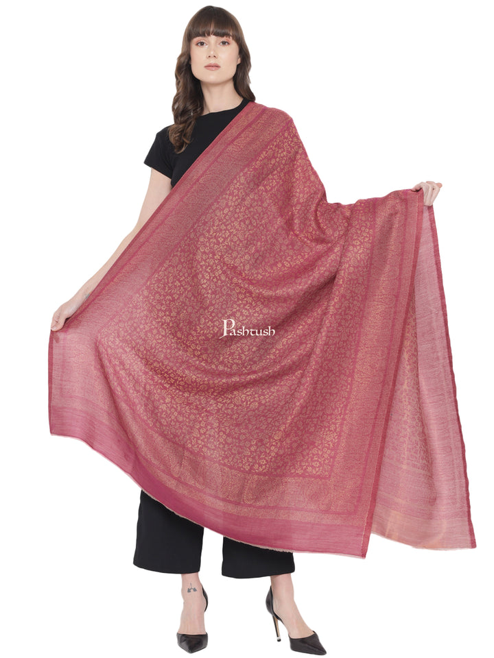 Pashtush Womens Twilight Collection Stole, With Metallic Weave, Fine Wool, Rose Maroon
