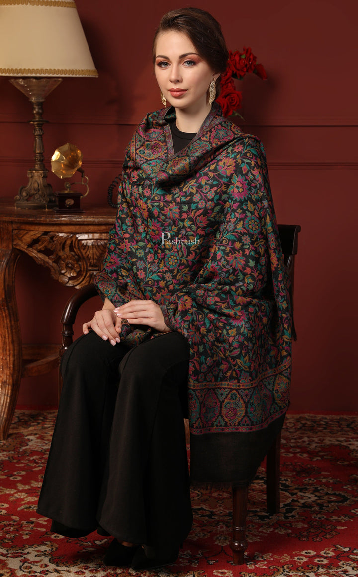 Pashtush His and Her Gift Set of 100% Pure Wool Shawls, Beige and Multicolour, Packaged in Keepsake Wooden Chester Gift Box