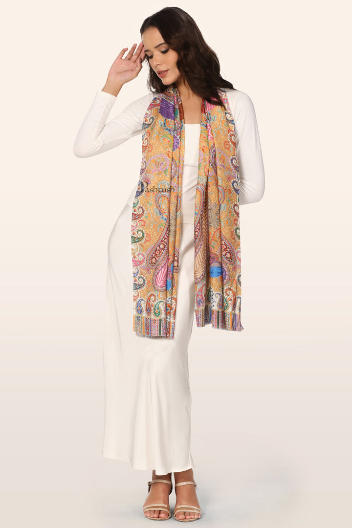 Pashtush Womens Bamboo Stole, Nalki Embroidery Pasiley Weave Design, Multicolour