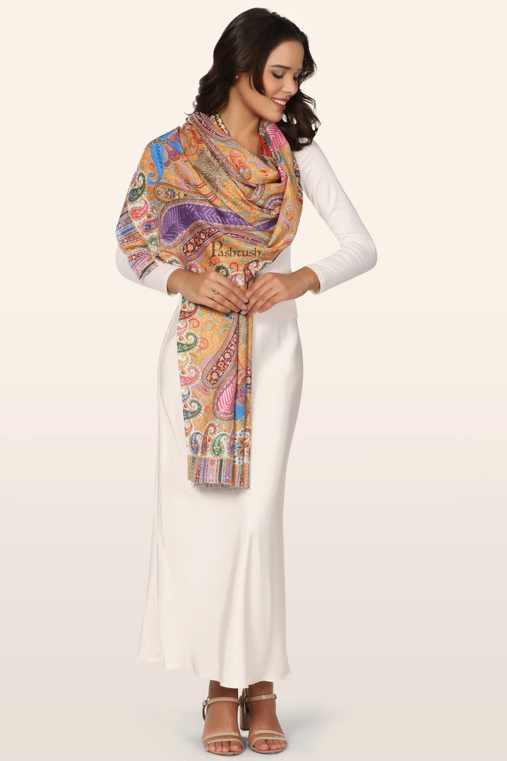 Pashtush Womens Bamboo Stole, Nalki Embroidery Pasiley Weave Design, Multicolour