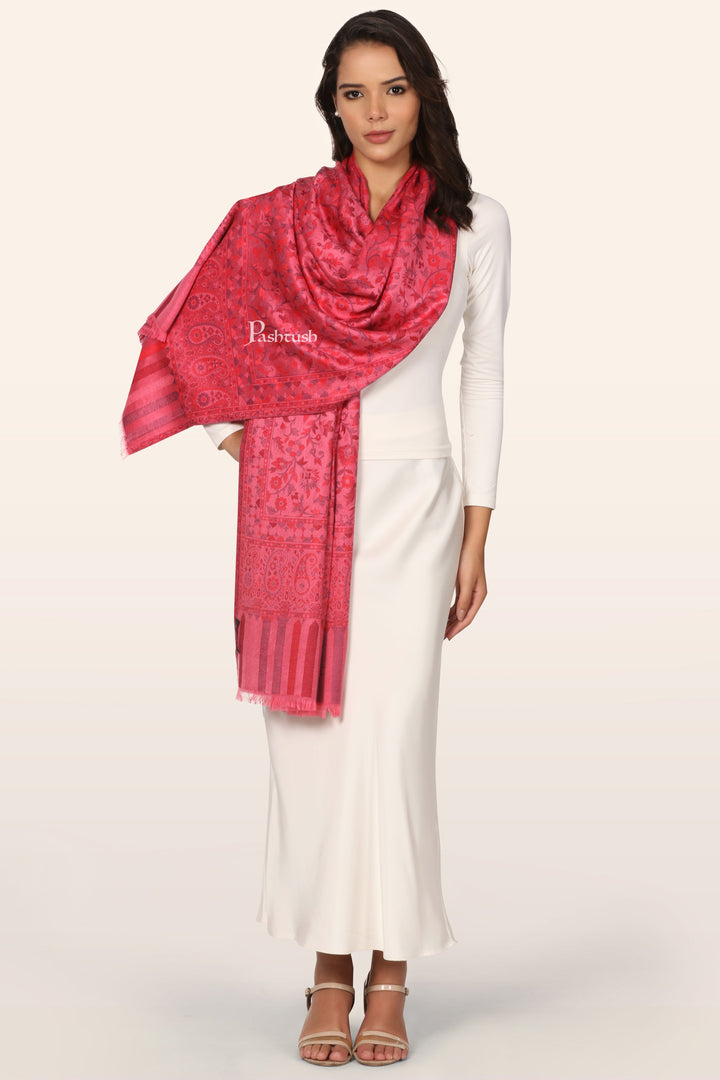 Pashtush Womens Extra Soft Bamboo Stole, Paisley Weave Design, Pink