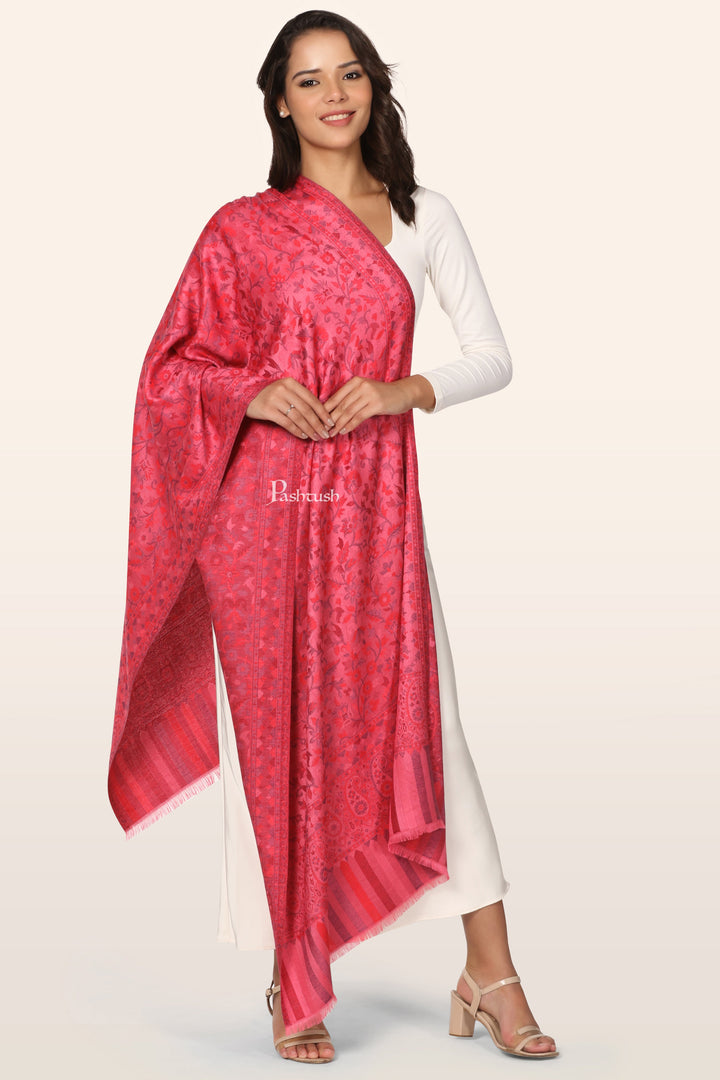 Pashtush Womens Extra Soft Bamboo Stole, Paisley Weave Design, Pink