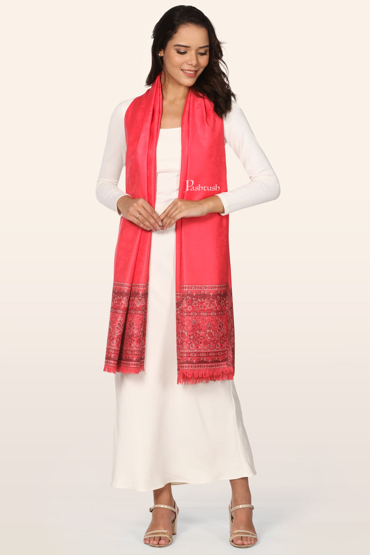 Pashtush Womens Extra Soft Bamboo Stole, Paisley Palla Design, Bright Pink