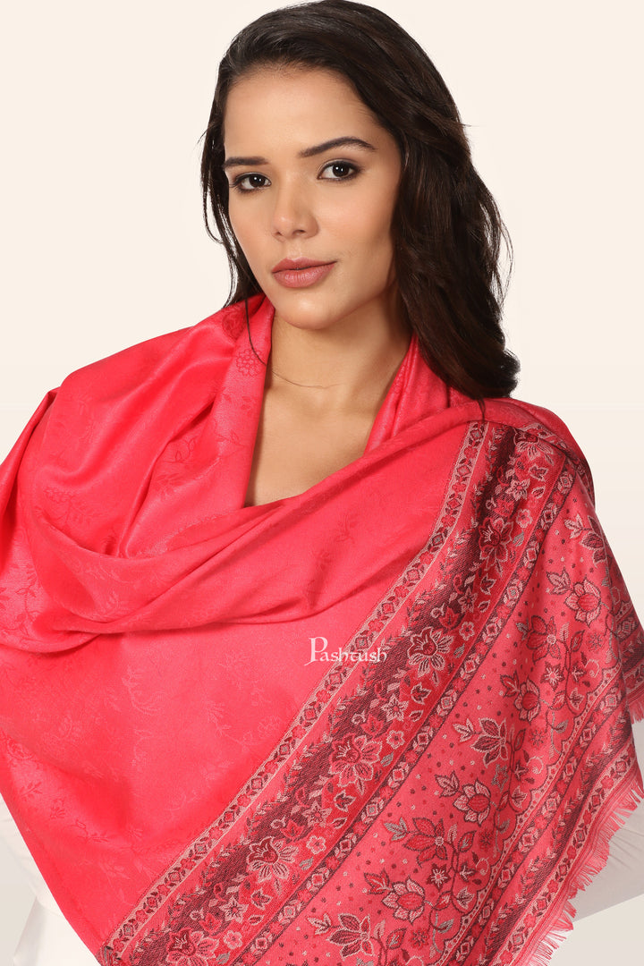 Pashtush Womens Extra Soft Bamboo Stole, Paisley Palla Design, Bright Pink