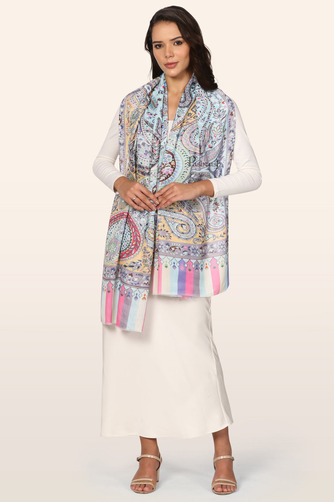 Pashtush Womens Stole, Soft Bamboo, Printed Paisley, Multicoloured