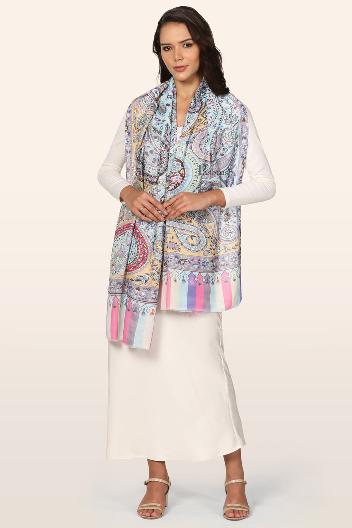 Pashtush Womens Stole, Soft Bamboo, Printed Paisley, Multicoloured
