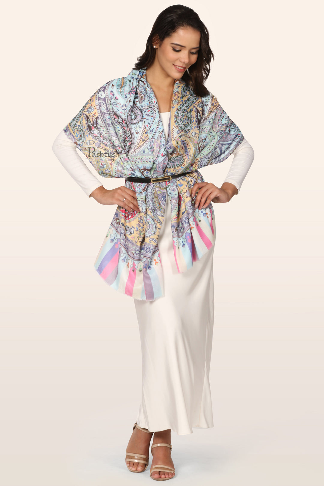 Pashtush Womens Stole, Soft Bamboo, Printed Paisley, Multicoloured
