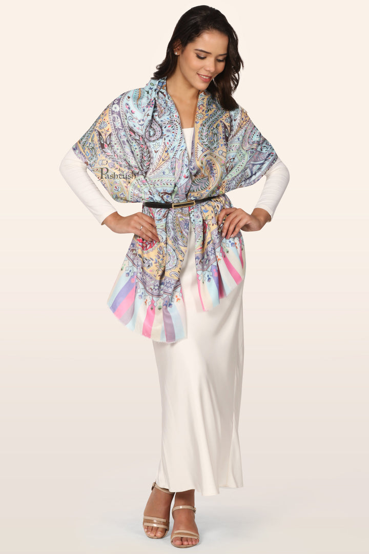 Pashtush Womens Stole, Soft Bamboo, Printed Paisley, Multicoloured
