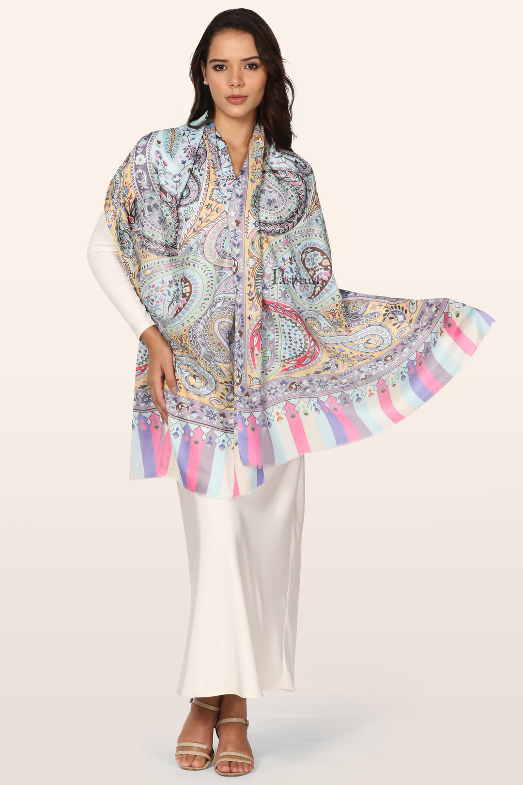 Pashtush Womens Stole, Soft Bamboo, Printed Paisley, Multicoloured