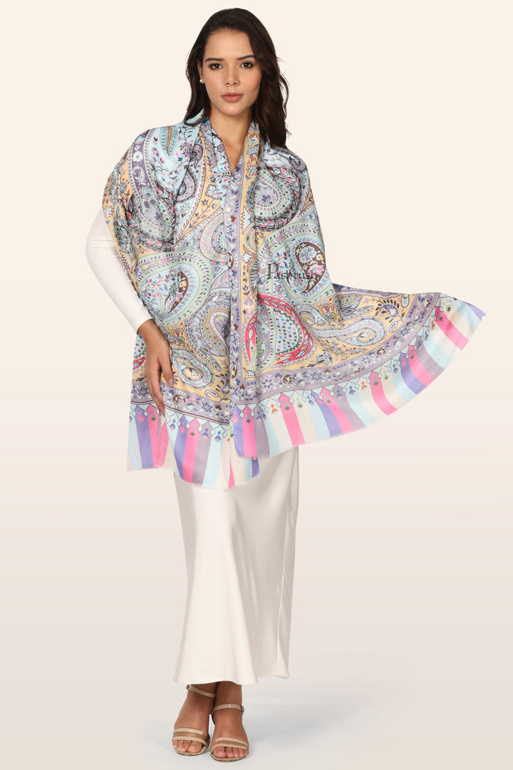 Pashtush Womens Stole, Soft Bamboo, Printed Paisley, Multicoloured