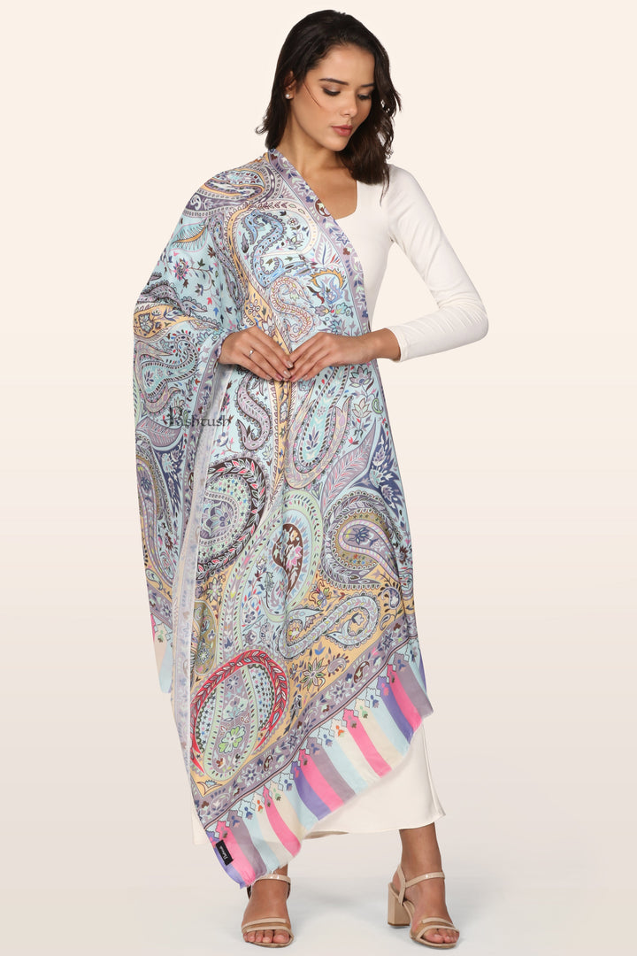 Pashtush Womens Stole, Soft Bamboo, Printed Paisley, Multicoloured