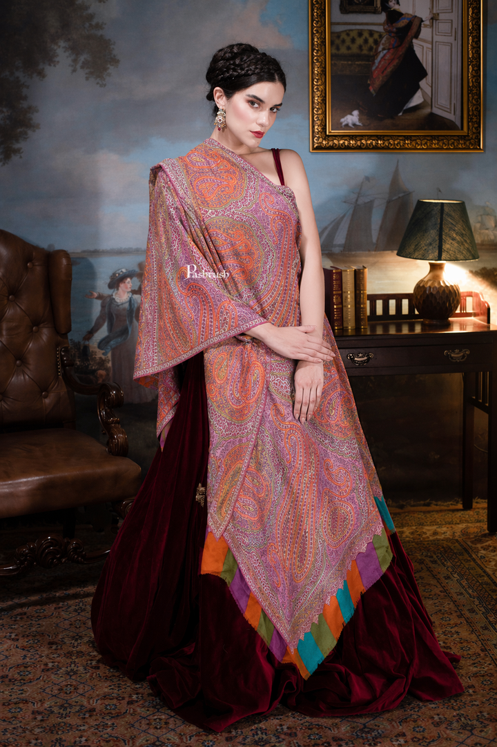 Pashtush  Pure Pashmina Shawl, Sozni Hand Embroidery, Hand Woven, Kalamkari Design, Multicolour