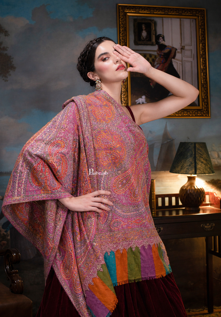 Pashtush  Pure Pashmina Shawl, Sozni Hand Embroidery, Hand Woven, Kalamkari Design, Multicolour