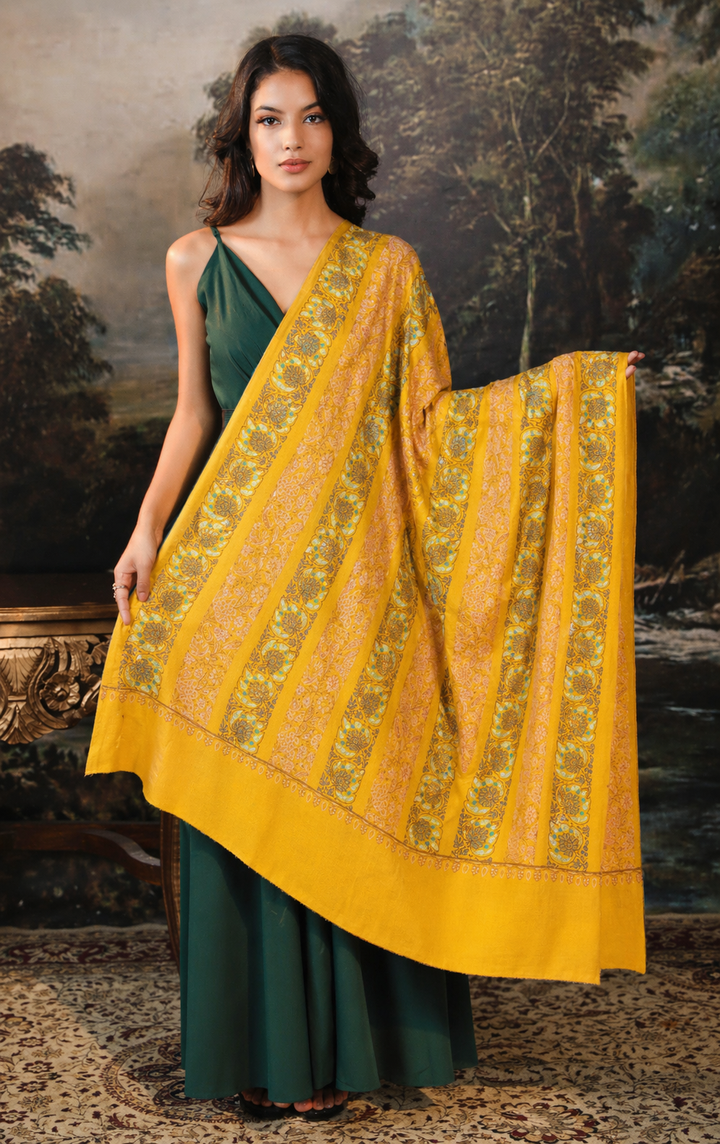 Pashtush  Pure Pashmina Shawl, Sozni Hand Embroidery, Hand Woven Design, Deep Orange