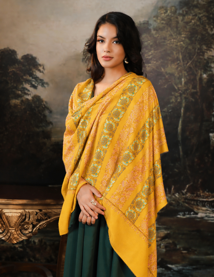 Pashtush  Pure Pashmina Shawl, Sozni Hand Embroidery, Hand Woven Design, Deep Orange