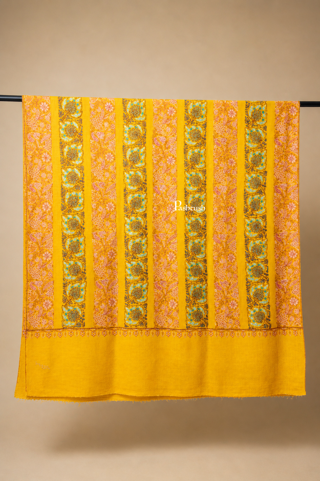 Pashtush  Pure Pashmina Shawl, Sozni Hand Embroidery, Hand Woven Design, Deep Orange
