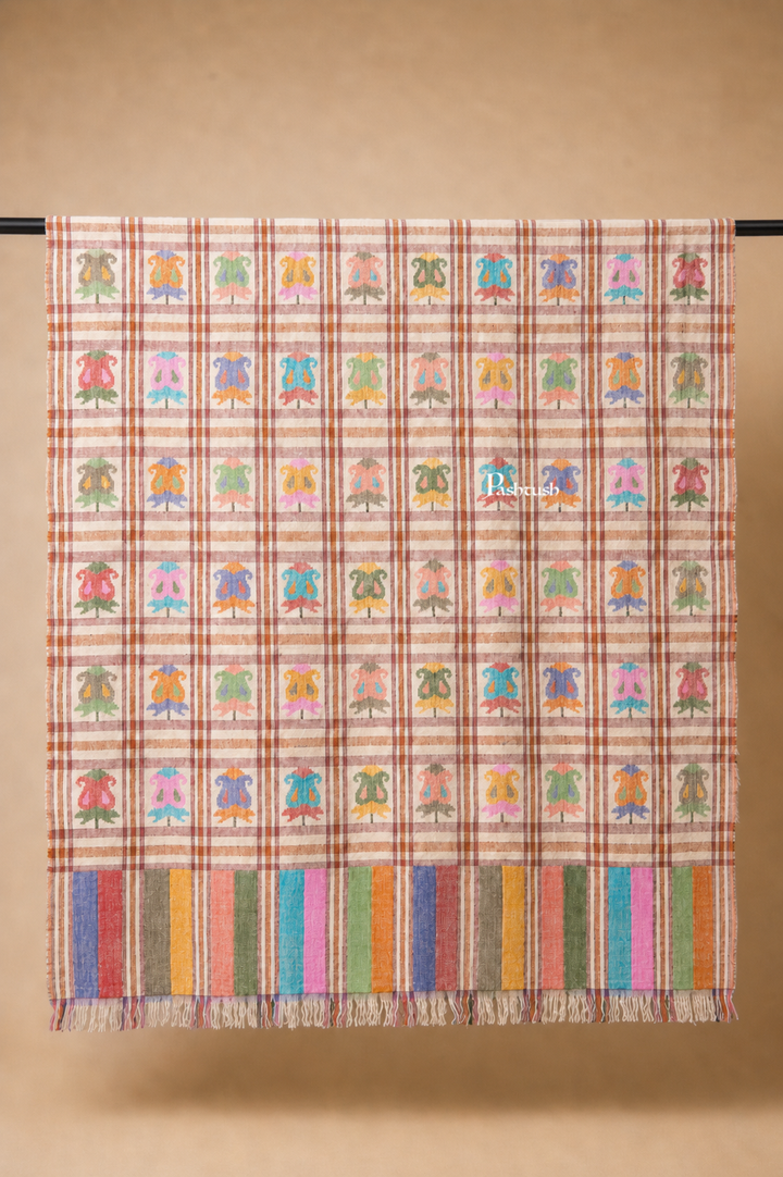 Pashtush  Pure Pashmina Shawl, Hand Woven Kaani Design, Multicoloured