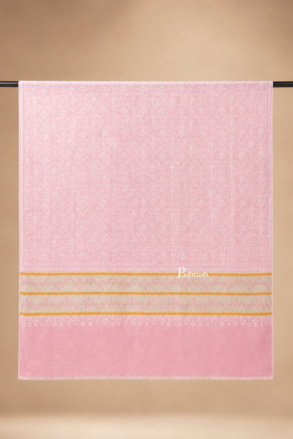 Pashtush Womens Pure pashmina shawl, hand woven, tonal hand embroidery, soft Powder pink