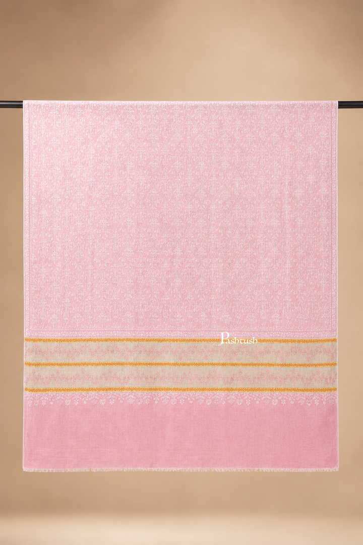 Pashtush Womens Pure pashmina shawl, hand woven, tonal hand embroidery, soft Powder pink