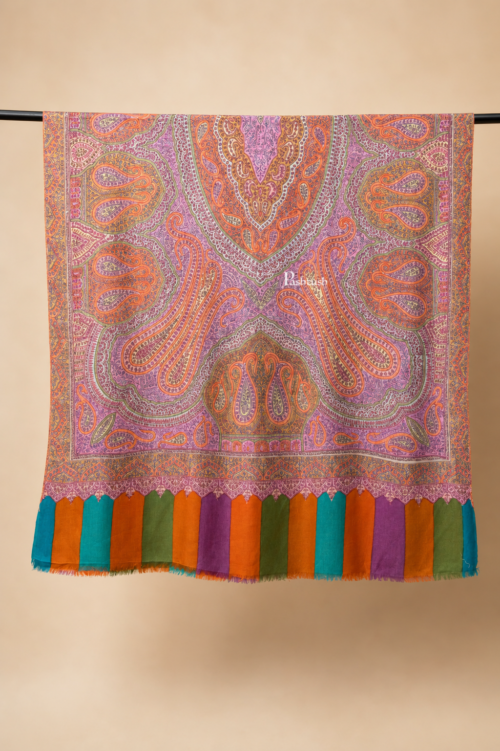 Pashtush  Pure Pashmina Shawl, Sozni Hand Embroidery, Hand Woven, Kalamkari Design, Multicolour