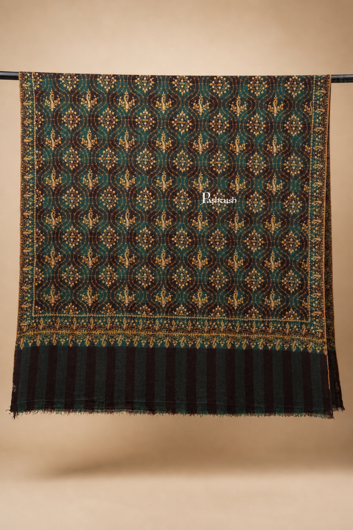 Pashtush  Pure Pashmina Shawl, Sozni Hand Embroidery, Hand Woven Design, Black