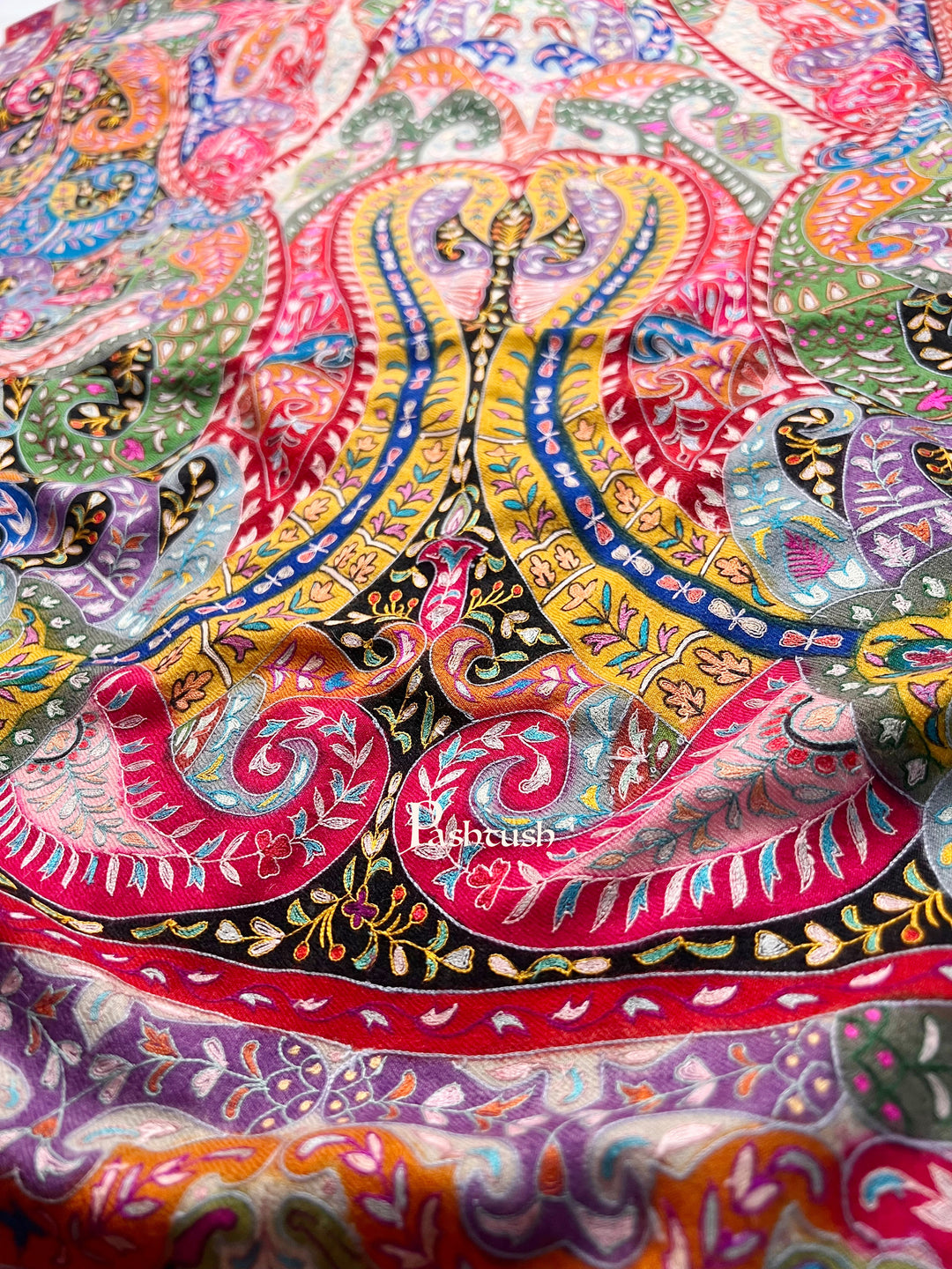 Pashtush Womens Pashmina Shawl, Handmade Kalamkari, Multicoloured
