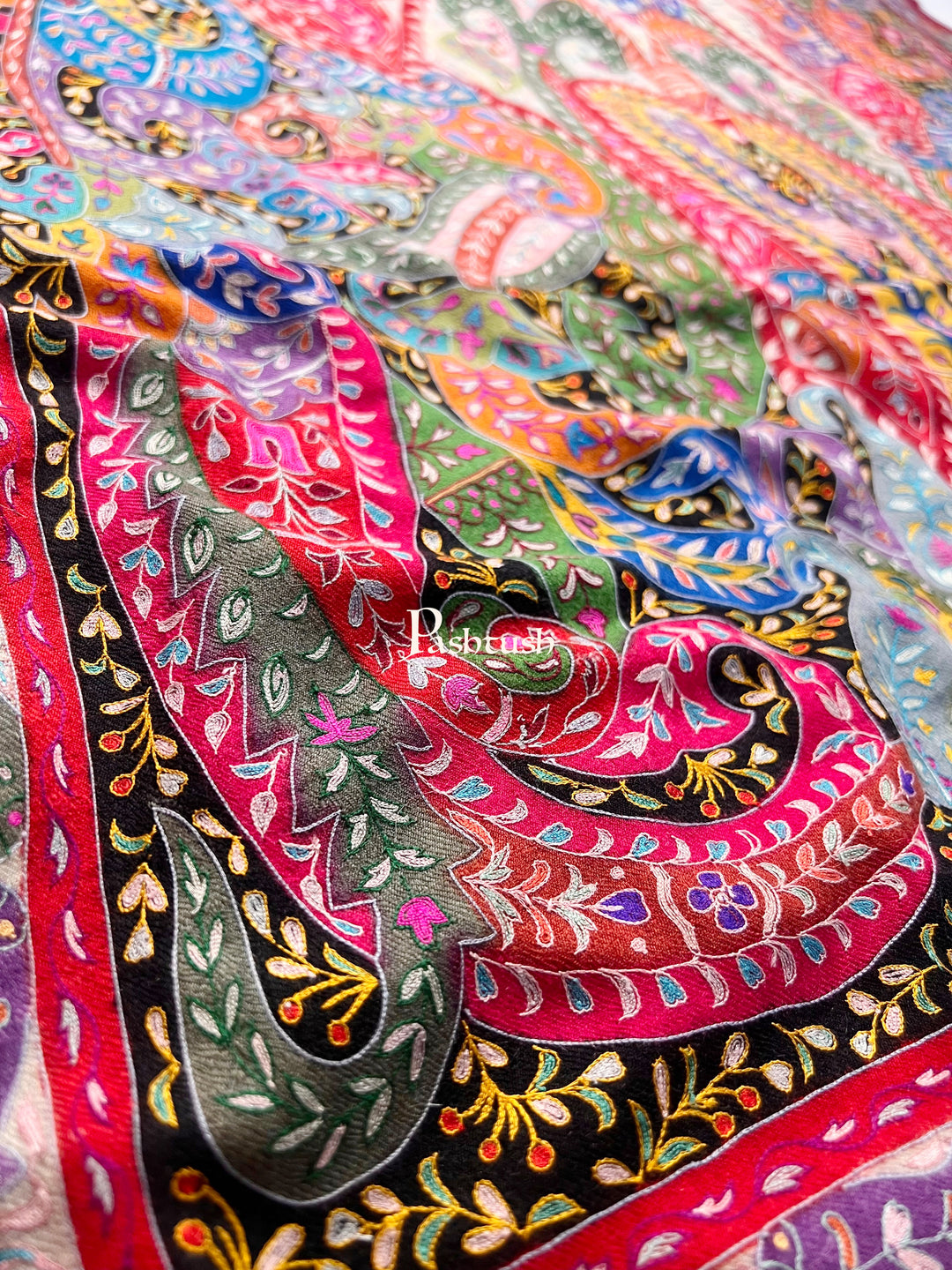 Pashtush Womens Pashmina Shawl, Handmade Kalamkari, Multicoloured