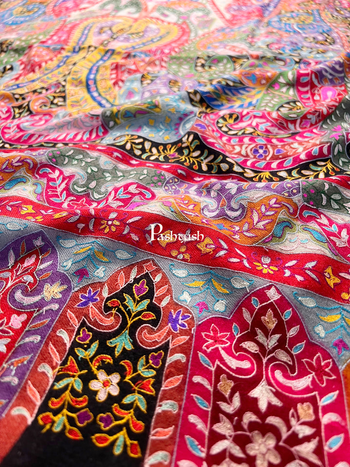 Pashtush Womens Pashmina Shawl, Handmade Kalamkari, Multicoloured