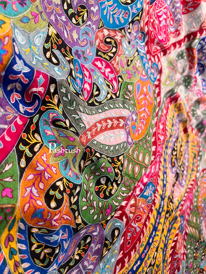 Pashtush Womens Pashmina Shawl, Handmade Kalamkari, Multicoloured