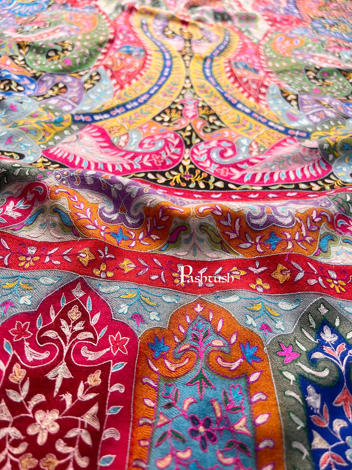 Pashtush Womens Pashmina Shawl, Handmade Kalamkari, Multicoloured