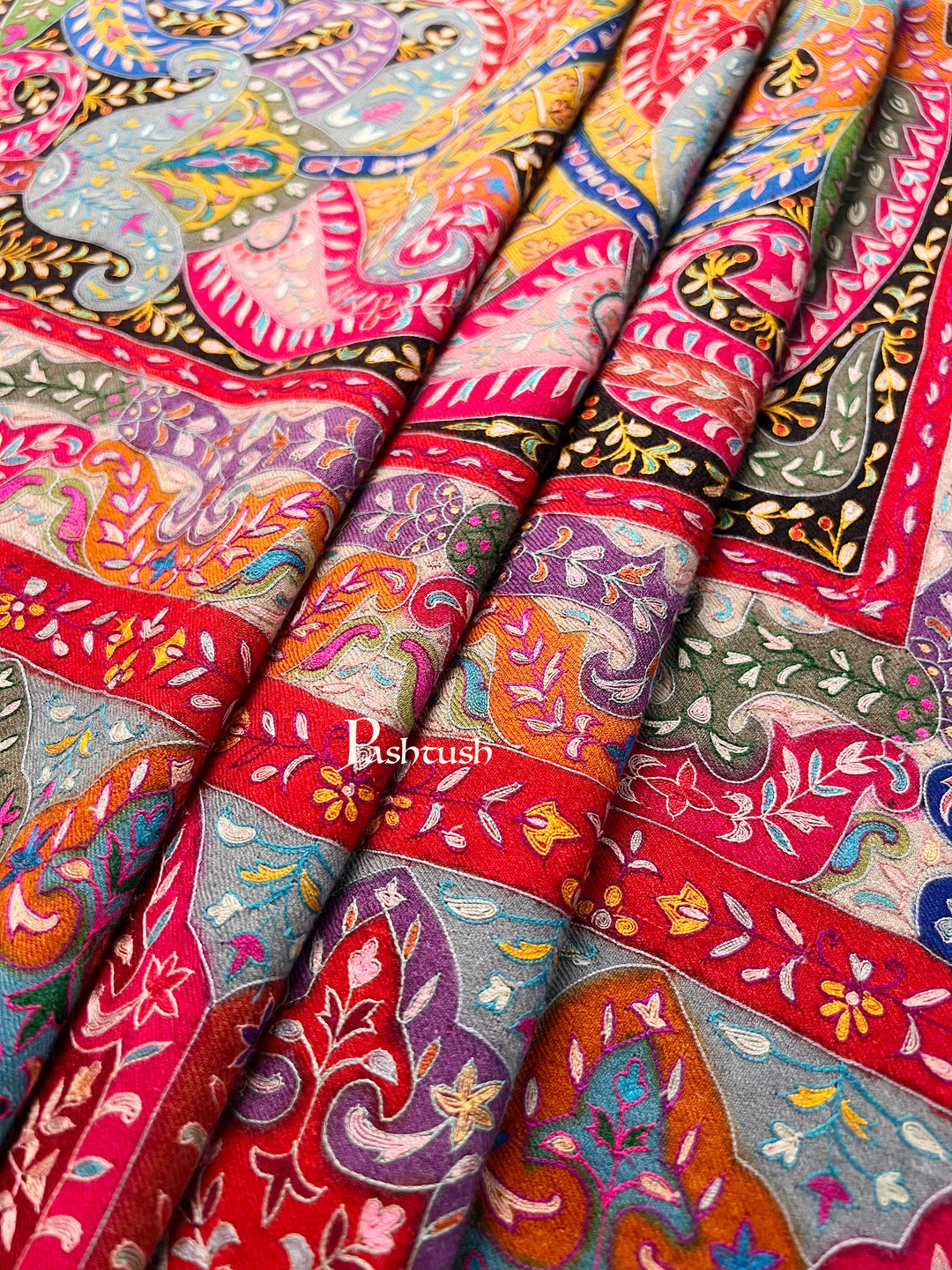 Pashtush Womens Pashmina Shawl, Handmade Kalamkari, Multicoloured